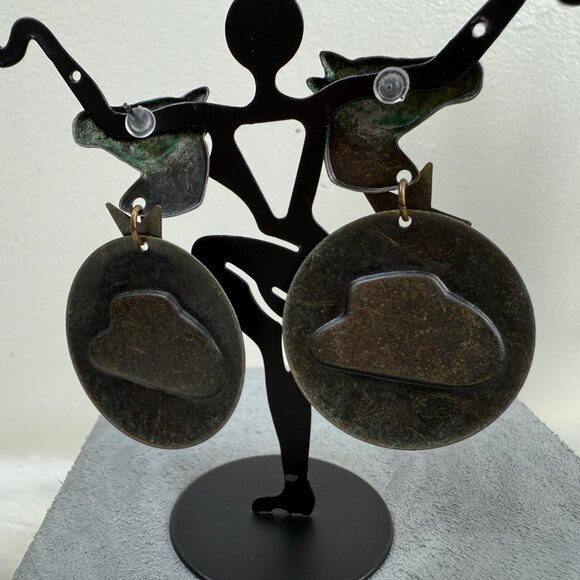 Vintage Enamel Copper Horse Cowboy Southwestern Dangle & Drop Earrings - Picture 8 of 8